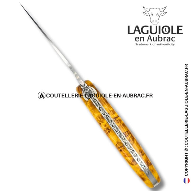 abeille du dharma : couteau laguiole en fourche de peuplier – plein manche