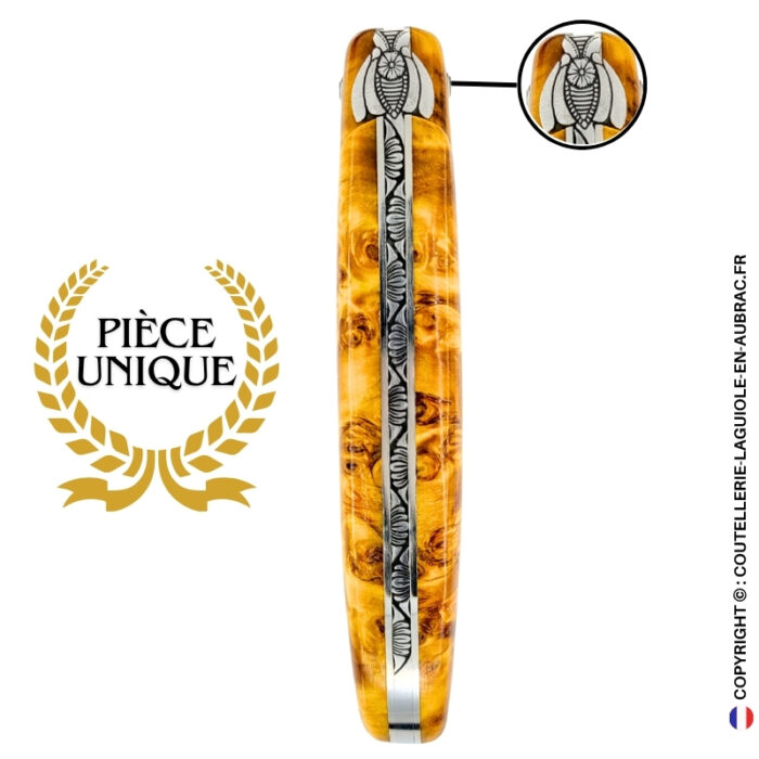 abeille du dharma : couteau laguiole en fourche de peuplier – plein manche
