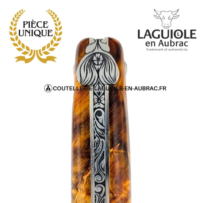 abeille sylvestre : couteau laguiole en fourche de peuplier foncé – plein manche