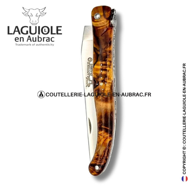 abeille sylvestre : couteau laguiole en fourche de peuplier foncé – plein manche