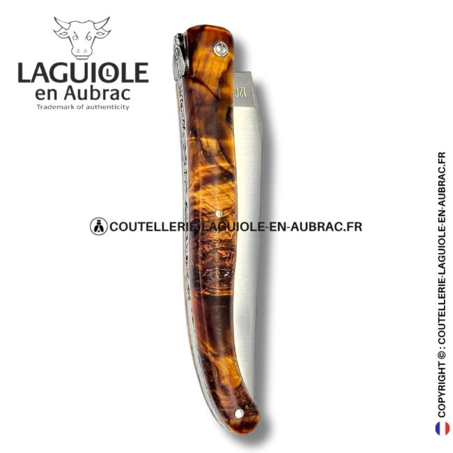 abeille sylvestre : couteau laguiole en fourche de peuplier foncé – plein manche