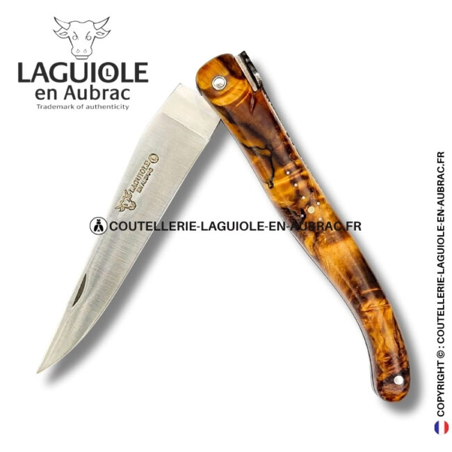 abeille sylvestre : couteau laguiole en fourche de peuplier foncé – plein manche