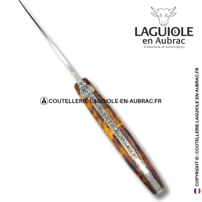 abeille sylvestre : couteau laguiole en fourche de peuplier foncé – plein manche