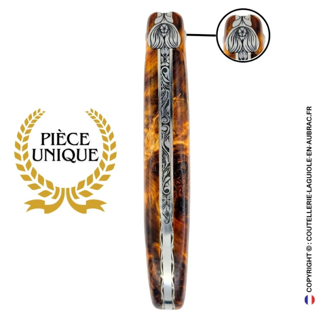abeille sylvestre : couteau laguiole en fourche de peuplier foncé – plein manche