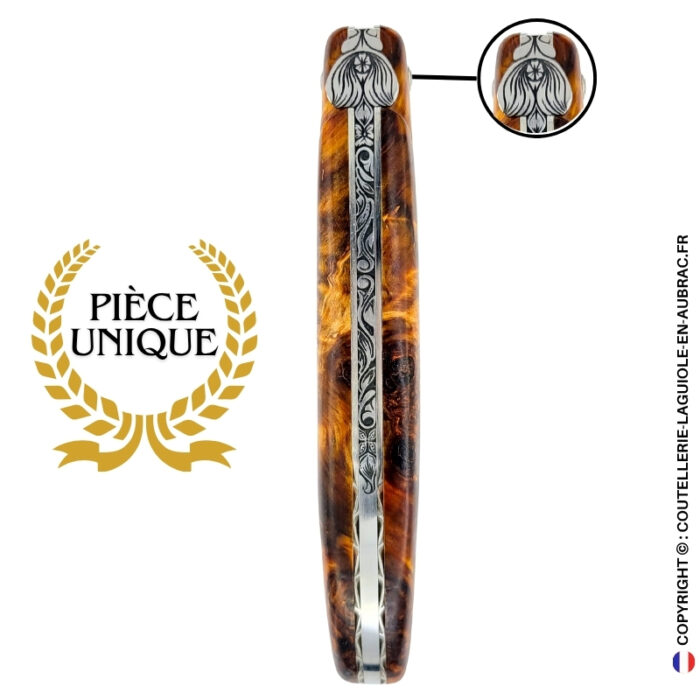 abeille sylvestre : couteau laguiole en fourche de peuplier foncé – plein manche