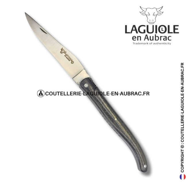 Éclipse noire : couteau laguiole plein manche en fibre de carbone – abeille et ressort ciselés