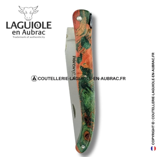 abeille des prés : couteau laguiole en loupe de marronnier bicolore – plein manche