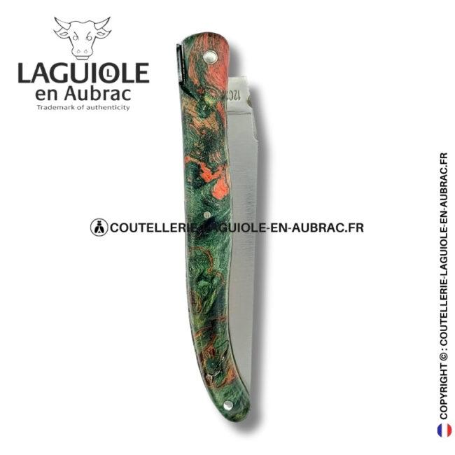abeille des prés : couteau laguiole en loupe de marronnier bicolore – plein manche
