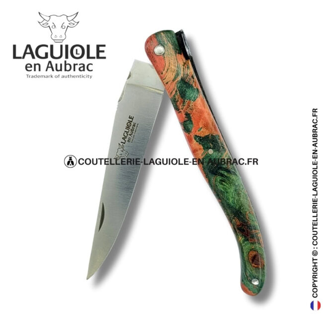 abeille des prés : couteau laguiole en loupe de marronnier bicolore – plein manche