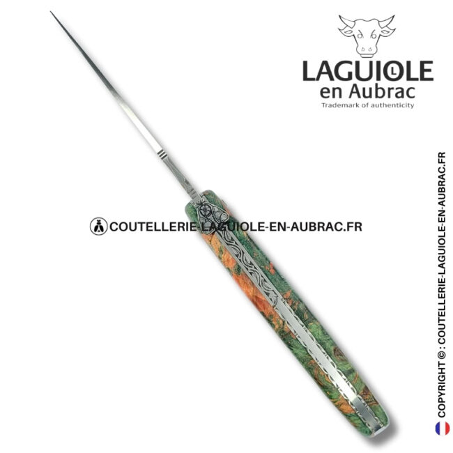 abeille des prés : couteau laguiole en loupe de marronnier bicolore – plein manche