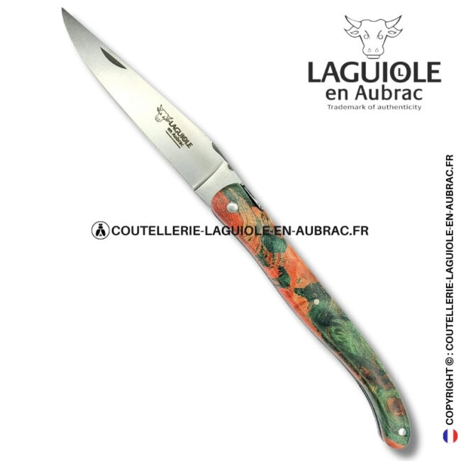 abeille des prés : couteau laguiole en loupe de marronnier bicolore – plein manche
