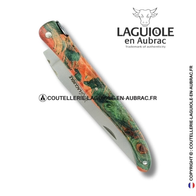 abeille des prés : couteau laguiole en loupe de marronnier bicolore – plein manche