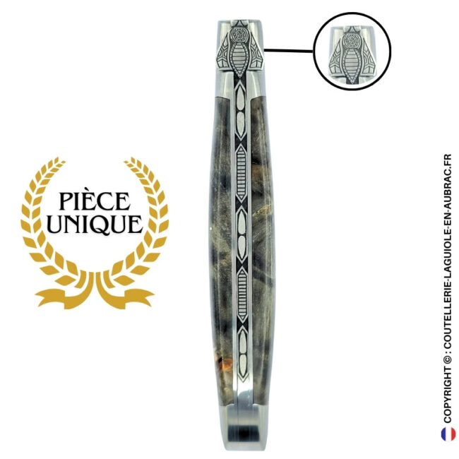 abeille nocturne : couteau laguiole en loupe de peuplier noire