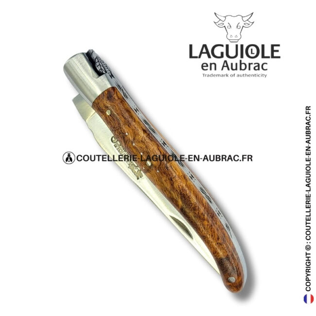 lisière d’albizia : couteau laguiole 1 mitre en bois d'albizia