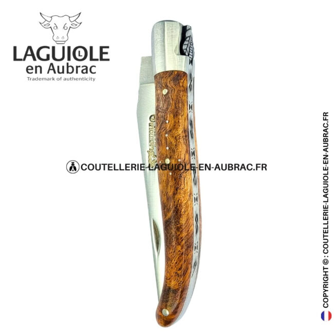 lisière d’albizia : couteau laguiole 1 mitre en bois d'albizia