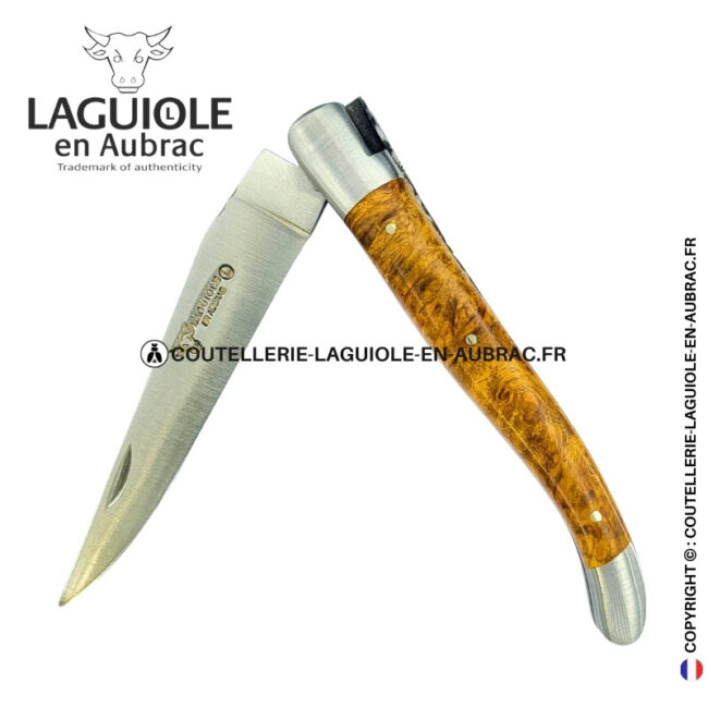abeille elfique : couteau laguiole en loupe d'amboine dorée