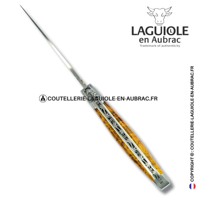 abeille elfique : couteau laguiole en loupe d'amboine dorée