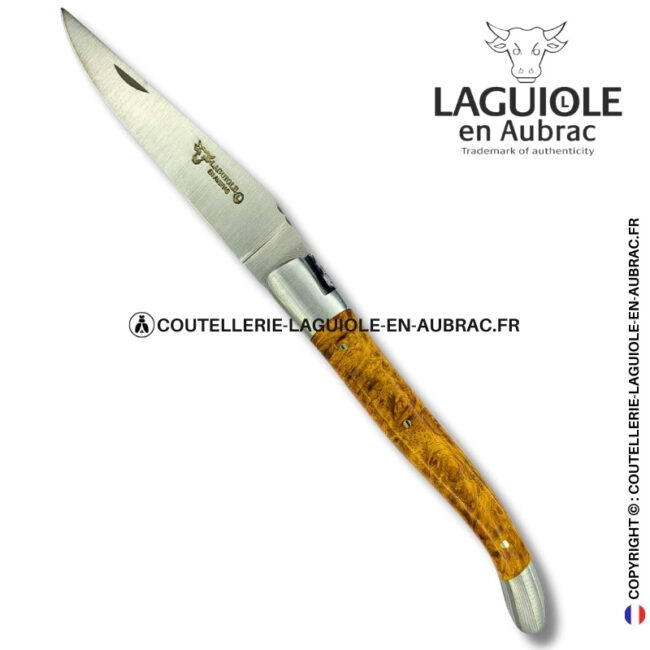 abeille elfique : couteau laguiole en loupe d'amboine dorée