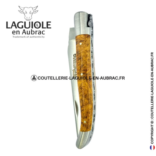 abeille elfique : couteau laguiole en loupe d'amboine dorée