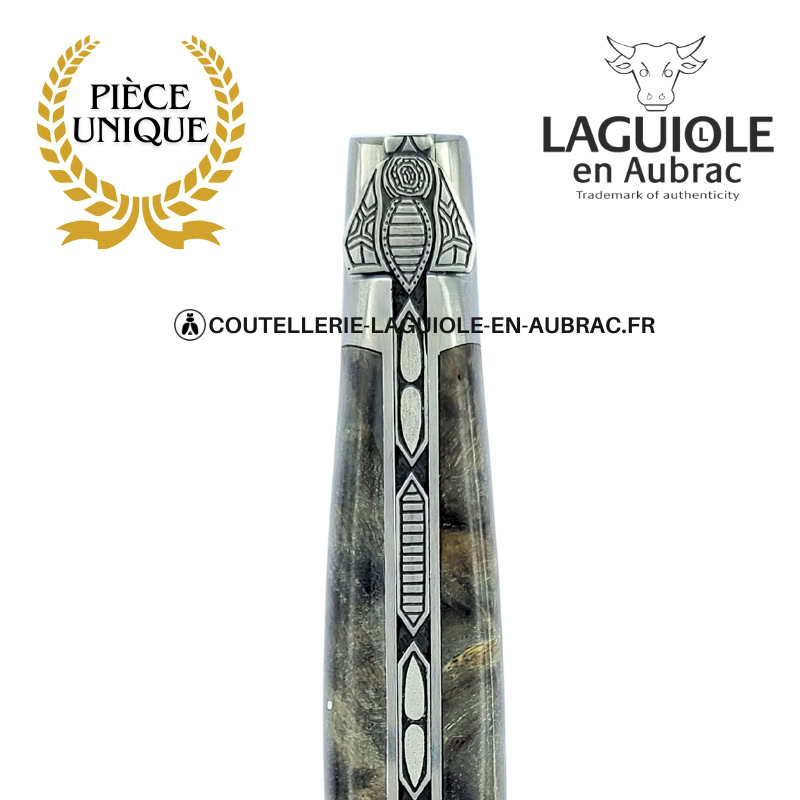 abeille nocturne : couteau laguiole en loupe de peuplier noire