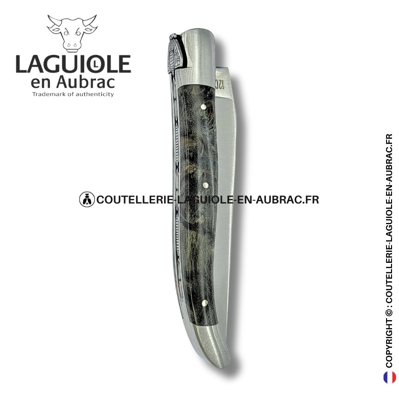 abeille nocturne : couteau laguiole en loupe de peuplier noire