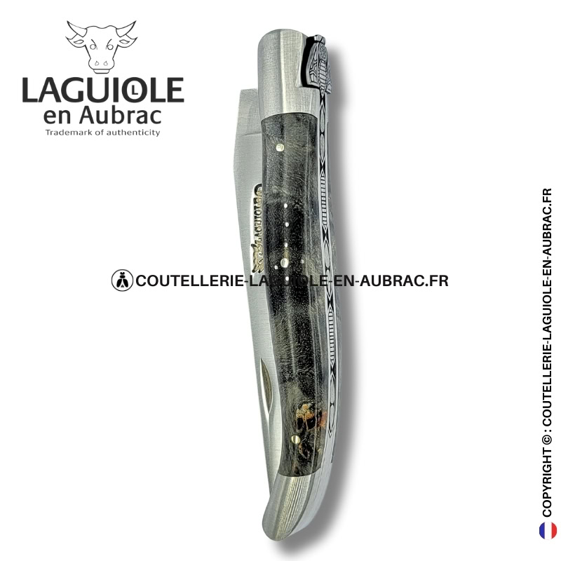 abeille nocturne : couteau laguiole en loupe de peuplier noire