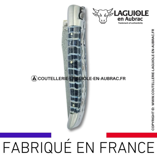 couteau laguiole doubles platines en molaire de mammouth bleue – lame damas balbach inox