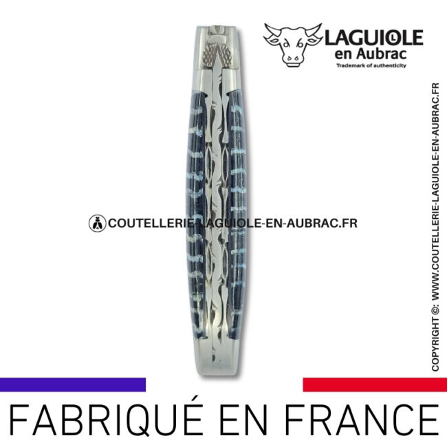 couteau laguiole doubles platines en molaire de mammouth bleue – lame damas balbach inox