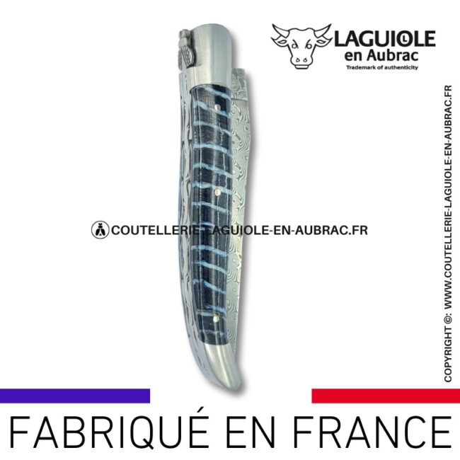 couteau laguiole doubles platines en molaire de mammouth bleue – lame damas balbach inox