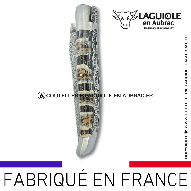 couteau laguiole doubles platines en molaire de mammouth marron – lame damas balbach inox