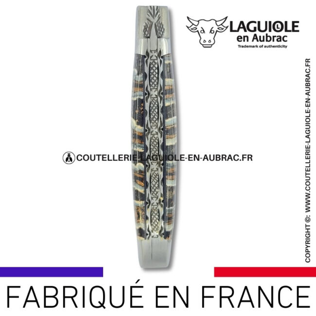 couteau laguiole doubles platines en molaire de mammouth marron – lame damas balbach inox
