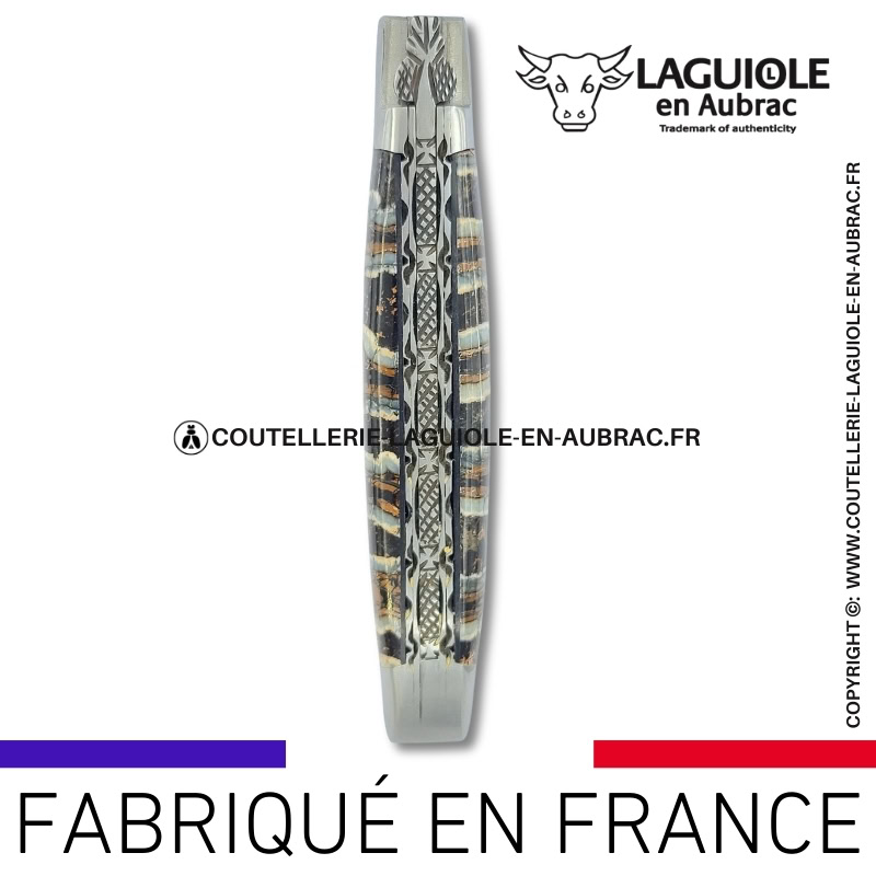 couteau laguiole doubles platines en molaire de mammouth marron – lame damas balbach inox