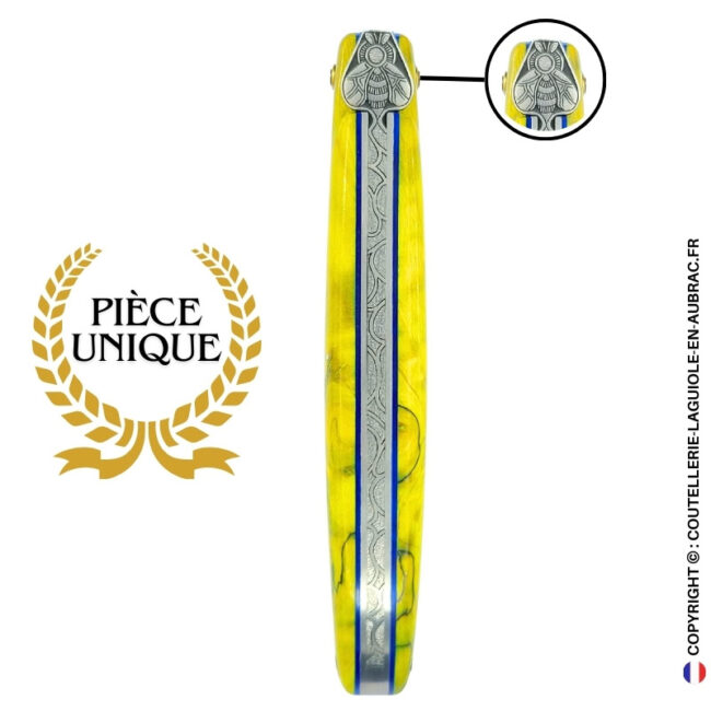 prêtresse d’Émeraude : couteau laguiole en loupe de peuplier vert – plein manche