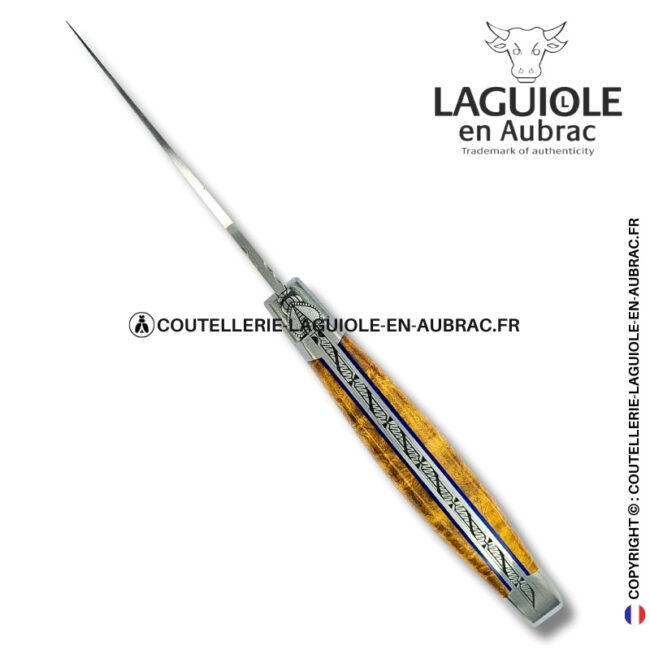 parure de dentelles : couteau laguiole en loupe d'amboine dorée