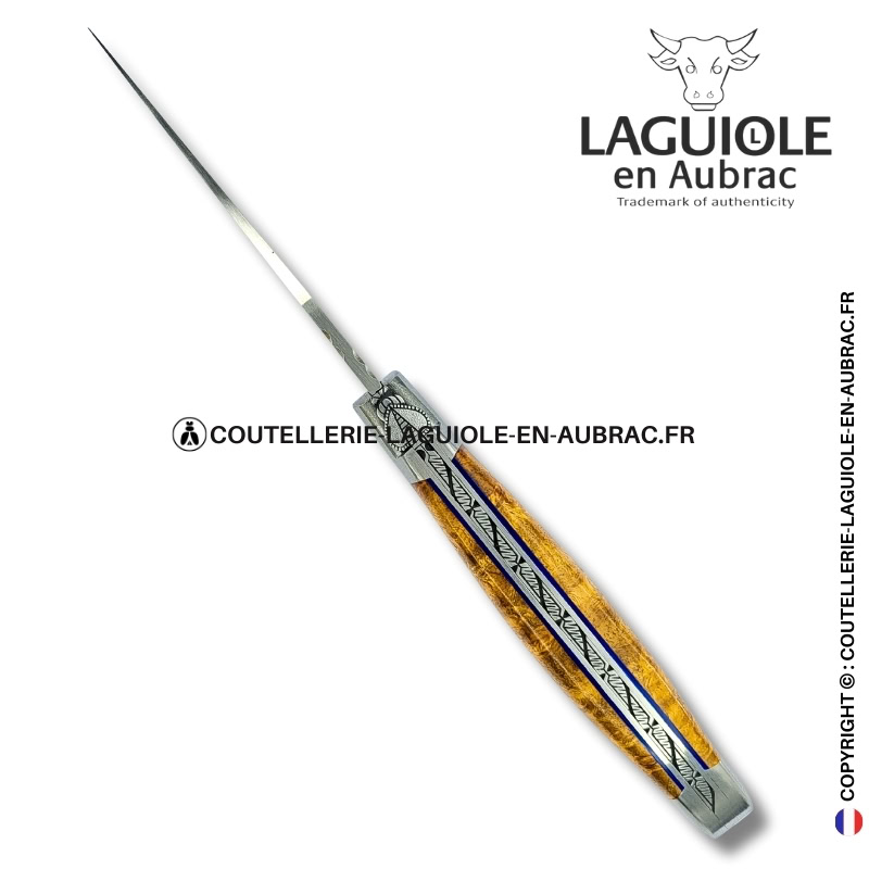 parure de dentelles : couteau laguiole en loupe d'amboine dorée