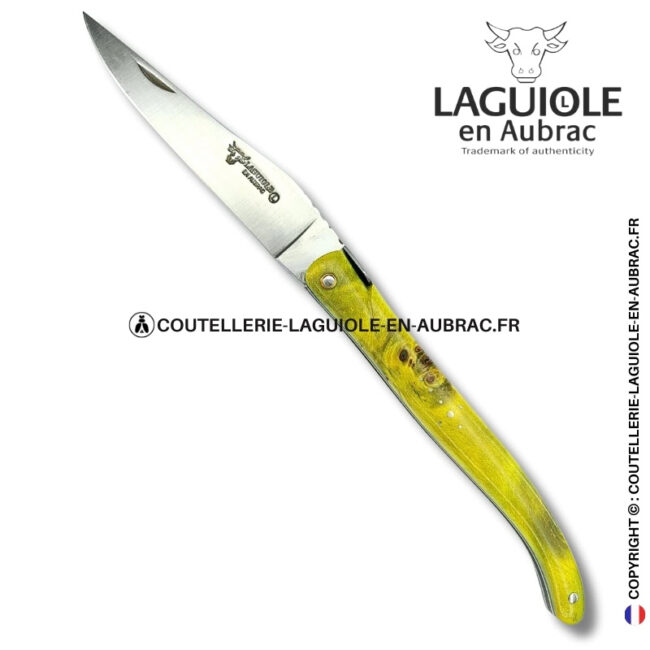 glyphes d’Émeraude : couteau laguiole en loupe de peuplier vert – plein manche