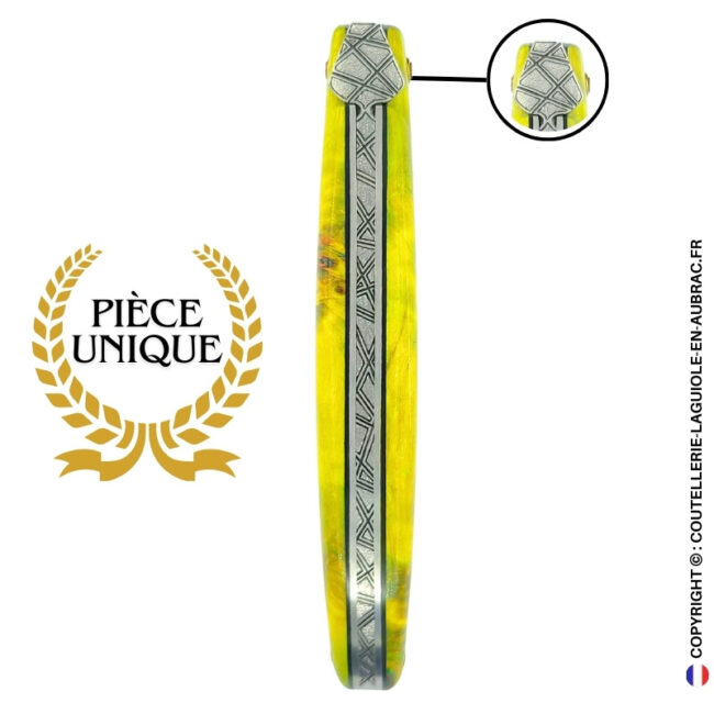 glyphes d’Émeraude : couteau laguiole en loupe de peuplier vert – plein manche