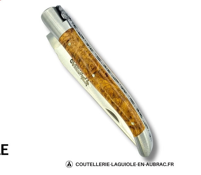 abeille elfique : couteau laguiole en loupe d'amboine dorée