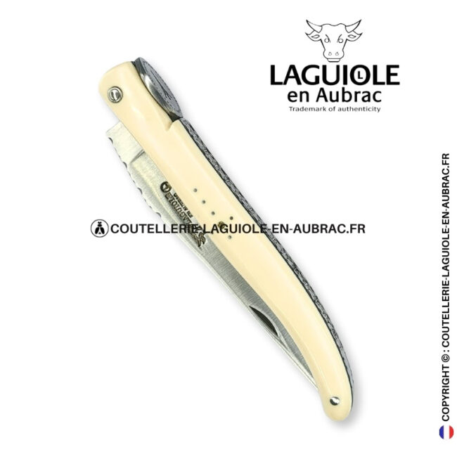 origine tour eiffel : couteau laguiole plein manche en elforyn blanc
