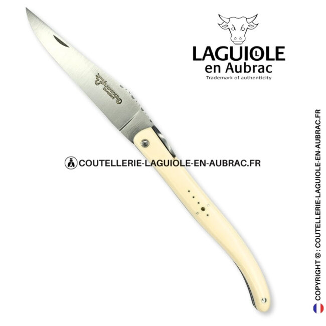 origine tour eiffel : couteau laguiole plein manche en elforyn blanc