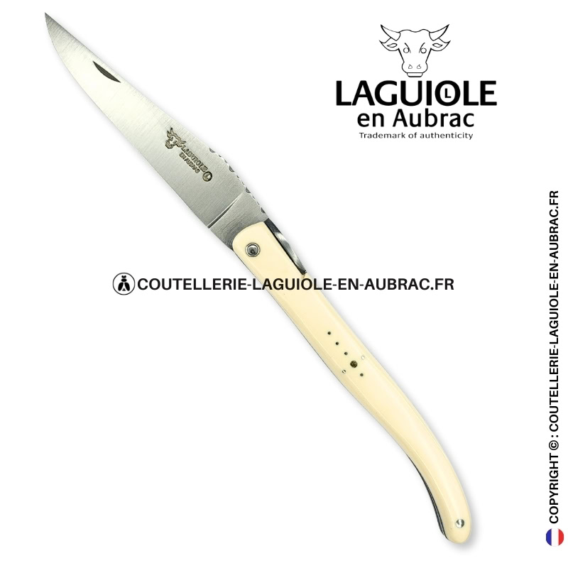 origine tour eiffel : couteau laguiole plein manche en elforyn blanc