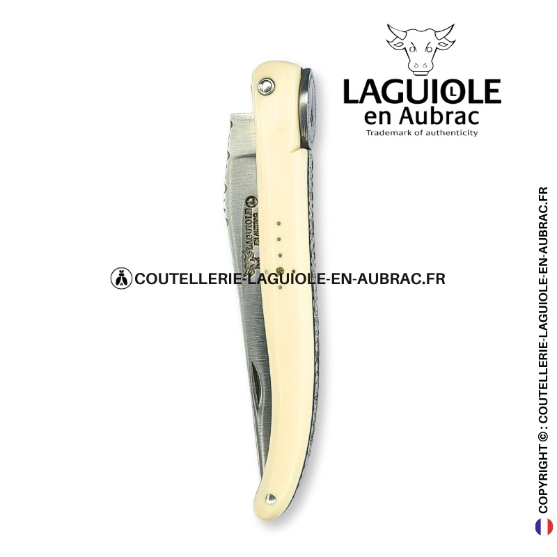 origine tour eiffel : couteau laguiole plein manche en elforyn blanc