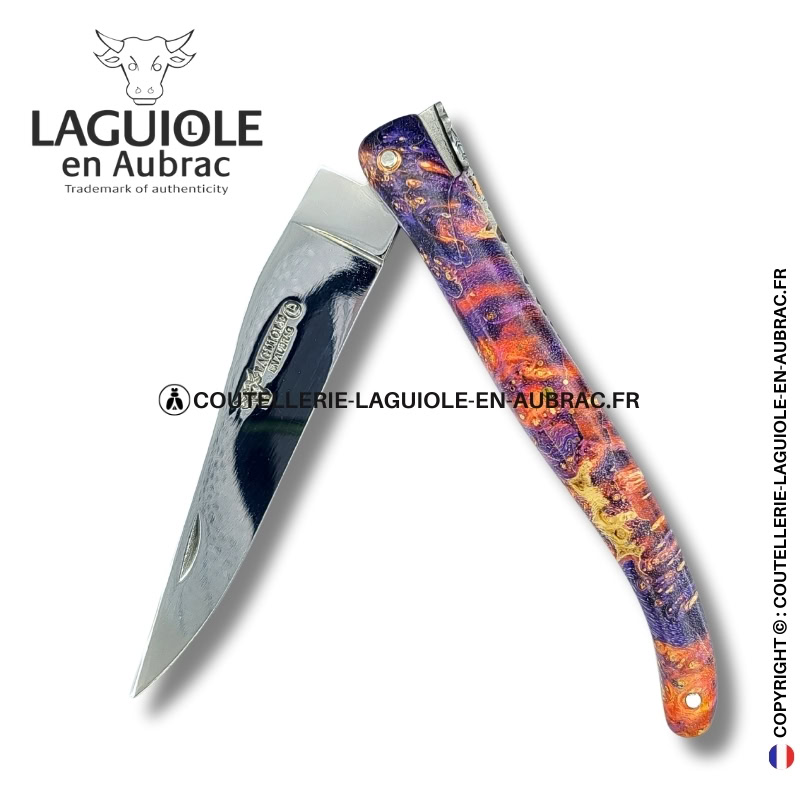 parure du phénix : couteau laguiole en loupe de sureau insert pierre – plein manche