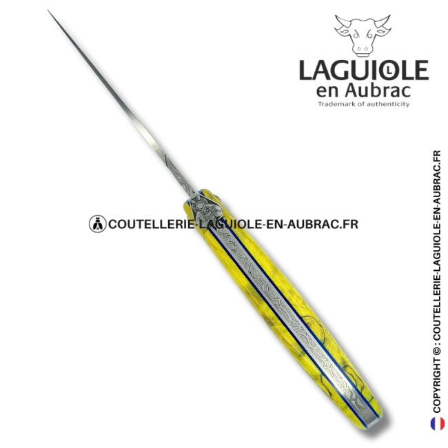 prêtresse d’Émeraude : couteau laguiole en loupe de peuplier vert – plein manche