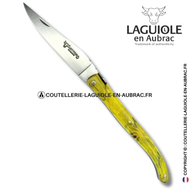 prêtresse d’Émeraude : couteau laguiole en loupe de peuplier vert – plein manche