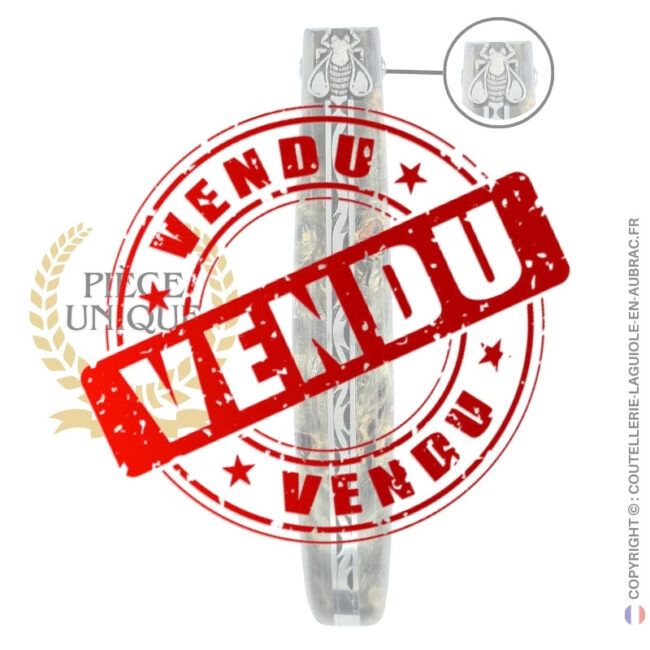 tissage d’ombres : couteau laguiole en loupe de peuplier noircie lame damas inox