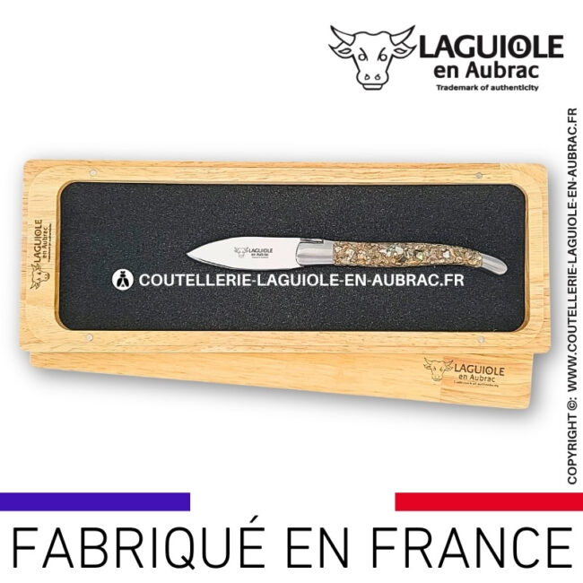 couteau à huître laguiole en aubrac en coquilles d’ormeaux