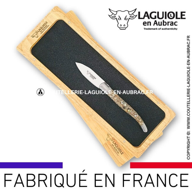 couteau à huître laguiole en aubrac en coquilles d’ormeaux