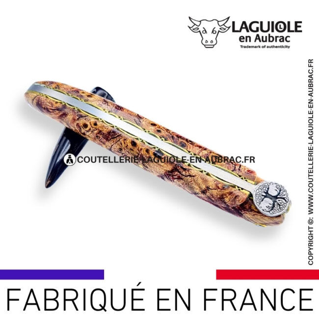 couteau laguiole en aubrac "l'arbre de vie" en loupe de peuplier