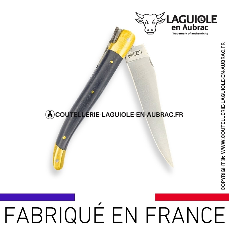 couteau laguiole en aubrac pliant abeille prestige aux doubles platines en Ébène et mitres laiton